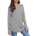 thumbnail image 2 of Tuniques à Manches Longues pour Femmes avec Trous pour les Pouces, Couleur Unie, T-Shirts Décontractés Amples, Automne, Tendance, Col Rond, Chandail à Enfiler, Blouses, Gris, P, 2 of 6