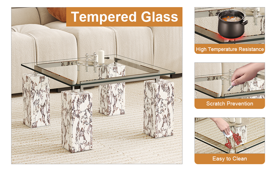 Noble House 24" Square Tempered Glass Tabletop Only,Heat-Resistant Clear for Kitchen Restaurant,Clear