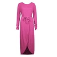 thumbnail image 3 of LSLJS Robe Décontractée pour Femmes à Col Rond, Taille Haute, Bandage, Couleur Unie, Fendue, Robe de Bal, 3 of 3