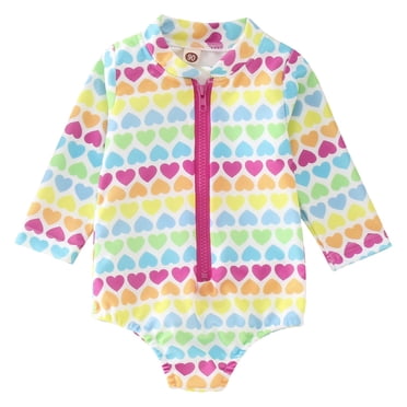 Toddler Girl Swimsuits Rash Guard Cute Print Long Sleeve Sun Protection Cute Swimwear Bathing Suits 2-3 Years