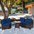 thumbnail image 1 of Costway 4PCS Outdoor Patio Rattan Furniture Set Cushioned Sofa Table Navy, 1 of 10