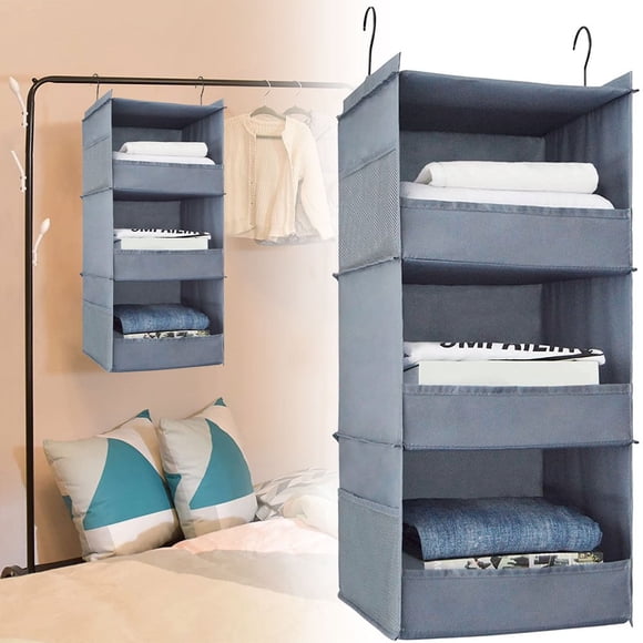 AMERTEER 3/4 Tier Hanging Closet Organizer Foldable Closet Hanger Closet Organizer for Closet Bedroom Nursery RV 11.8 x 11.8 x 26.8 inches