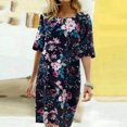 thumbnail image 3 of RKSTN Robe d'Été Décontractée pour Femmes Col Rond Manches Mi-Longues Robe de Plage Imprimé Floral Tunique à Volants, 3 of 8
