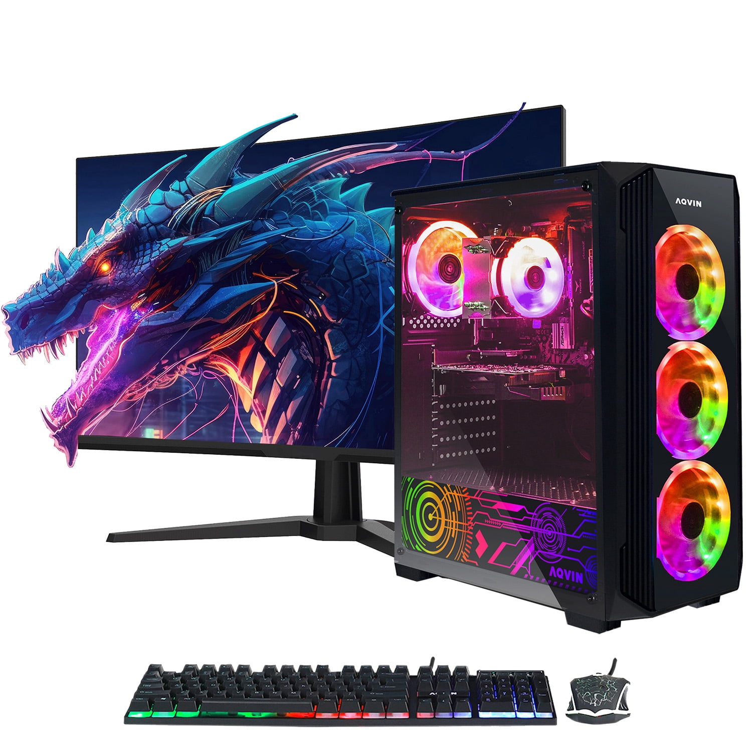Gaming PC Tower Desktop Computer AQVIN-Intel Core i7 Processor Upto 4.60GHz, AMD RTX 3050 6GB GDDR6 Graphics Card,1TB SSD,32GB DDR4 RAM, 27 inch gaming Monitor,HDMI, WiFi, Windows 11 Professional