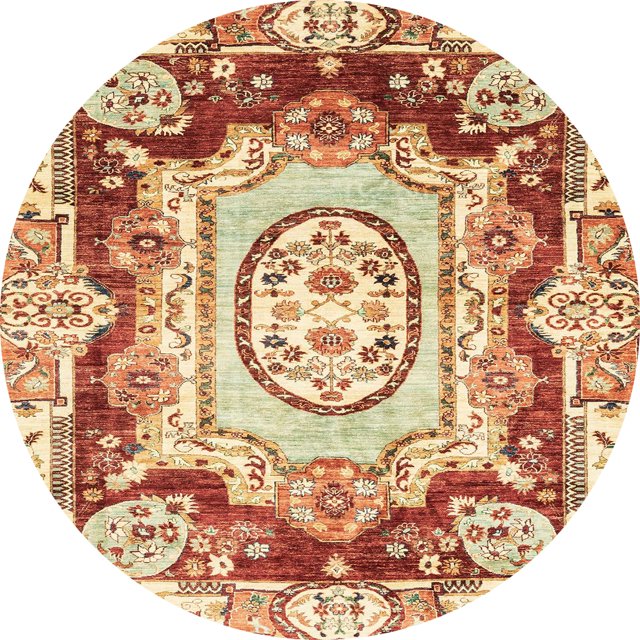 Ahgly Company Tapis d'Intérieur Ronds Abstraits Brun Or, Tapis de Zone Abstraits, 8 Pieds Rond