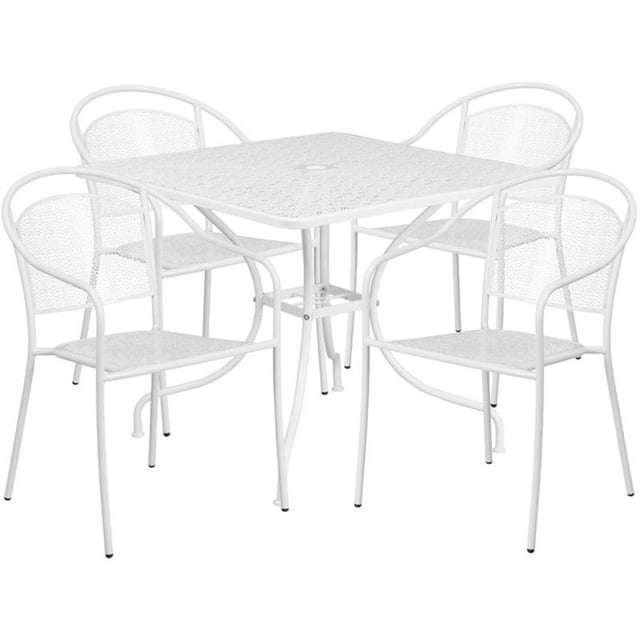 Bowery Hill 5 Piece 36" Square Steel Flower Print Patio Dining Set in White