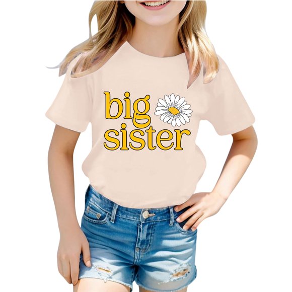 NINGMENG Juniors Filles Hauts & T-Shirts Imprimé de Lettres Col Rond Manches Courtes Mode Décontracté Hauts Chandail T-Shirts Tenue de Vacances, Beige, 12-13 Ans