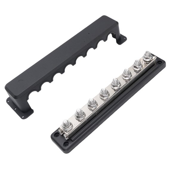 8 Positions Bus Bar 600A High Current, 3/8 Inch Studs Busbar Power Distribution Block for Car RV Marine Yacht, Built with Retardant PC Base