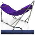 thumbnail image 1 of Tranquillo Hamac Double avec Support Capacité de 550 Lb Hamac Double en Acier Inoxydable avec Barre d'Étalement/support de Hamac Robuste et Flexible Portable, Extérieur Intérieur, Violet, 1 of 5