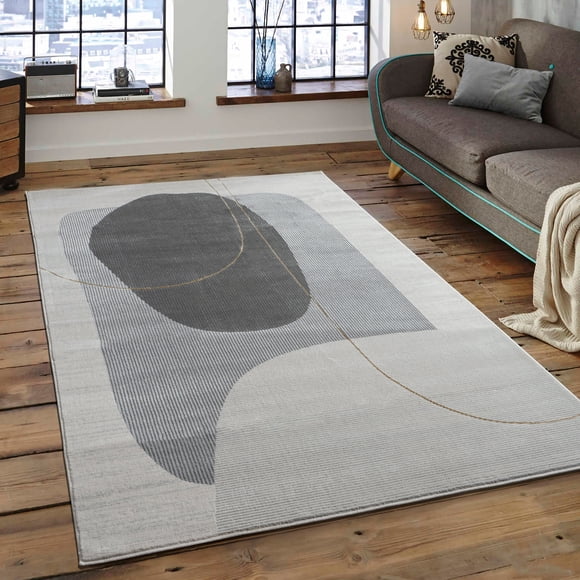 LaDole Rugs 6x9 ft Modern Premium Area Rug | Luxury Carpet For Bedroom, Living Room, Kitchen, Dining, Indoor Floor Décor | Gold Grey
