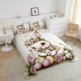thumbnail image 4 of Erosebridal Ensembles de Literie Kawaii Lapins avec Couette, Œufs de Pâques Roses Fleur Housse de Couette, Réversible 3 Pcs, 4 of 8