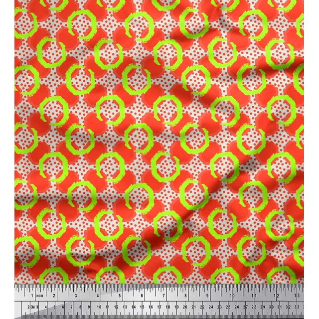 Soimoi Poly Georgette Fabric Dot,Circle & Honeycomb Design Geometric Print Fabric by Yard 42 Inch Wide