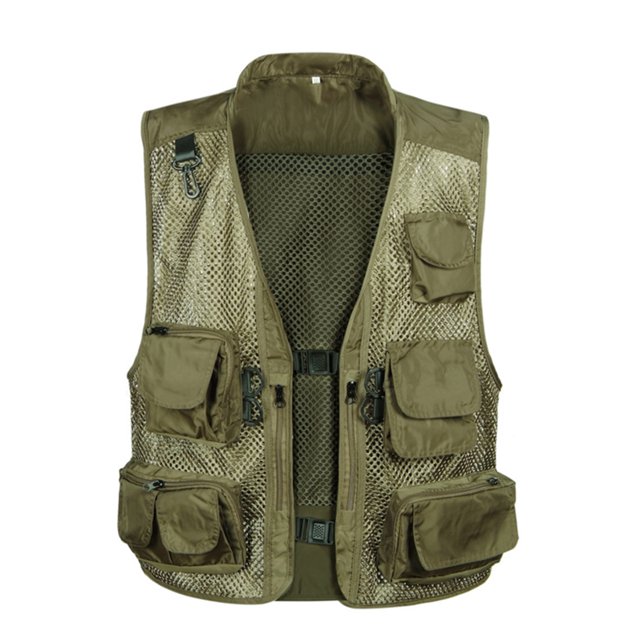 LUXUR Mens With Multiple Pockets Cargo Jacket Fishing Climbing Utility Vests Light Army Green XL