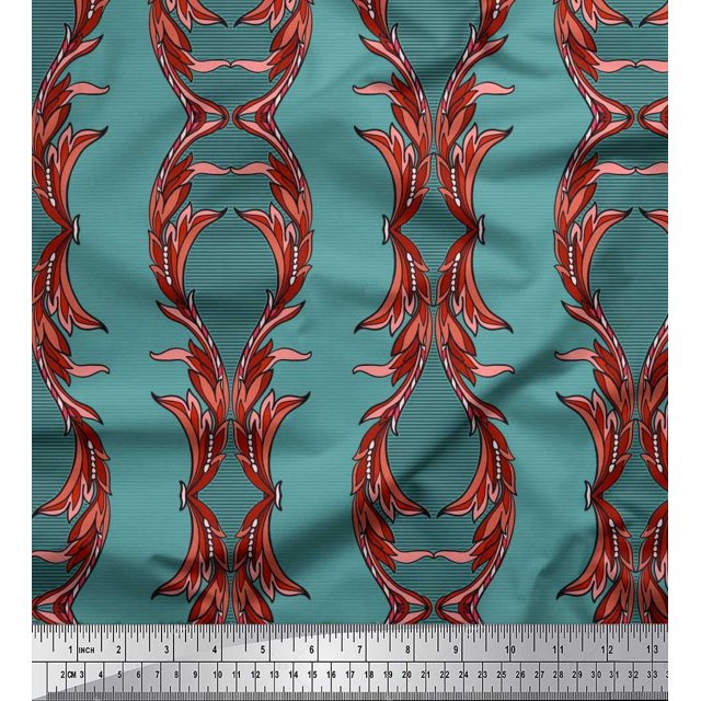 Soimoi Moss Georgette Fabric Stripe & Ogee Damask Decor Fabric Printed Yard 42 Inch Wide