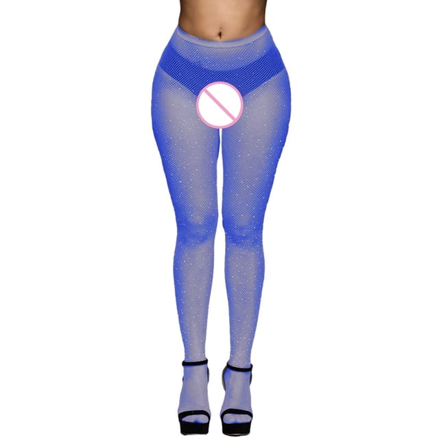 TIEVOSA Women Net Stockings with Diamond Net Stockings Fishnet Stockings Pantyhose(Blue)