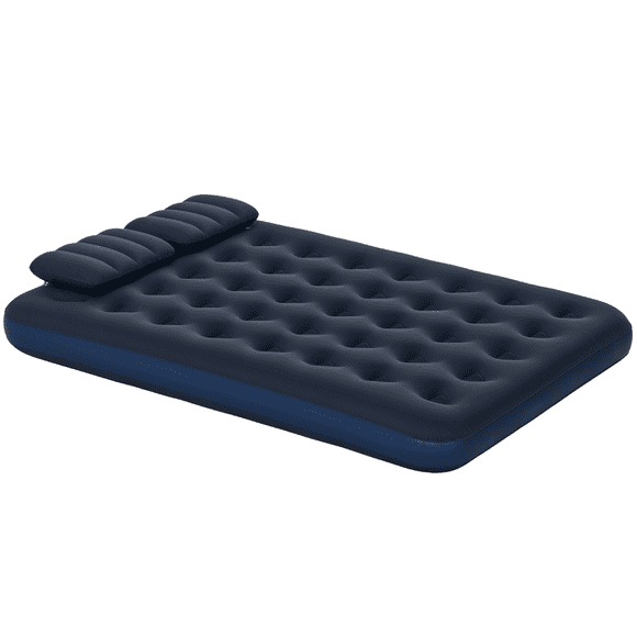 Outsunny Queen Air Mattress with 2 Pillows, Inflatable Double Air Bed, Blue