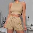 thumbnail image 2 of ShomPort Womens 2PC Matching Set Sleeveless Round Collar Crop Tops High Elastic Waisted Drawstring Shorts Comfort Athletic Outfits, 2 of 6