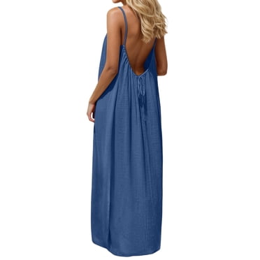 longantii Robe Camisole d'Été Décontractée Sans Manches et Dos Nu pour Femme pour la Plage Vacances 2025 Bleu Marine TTG