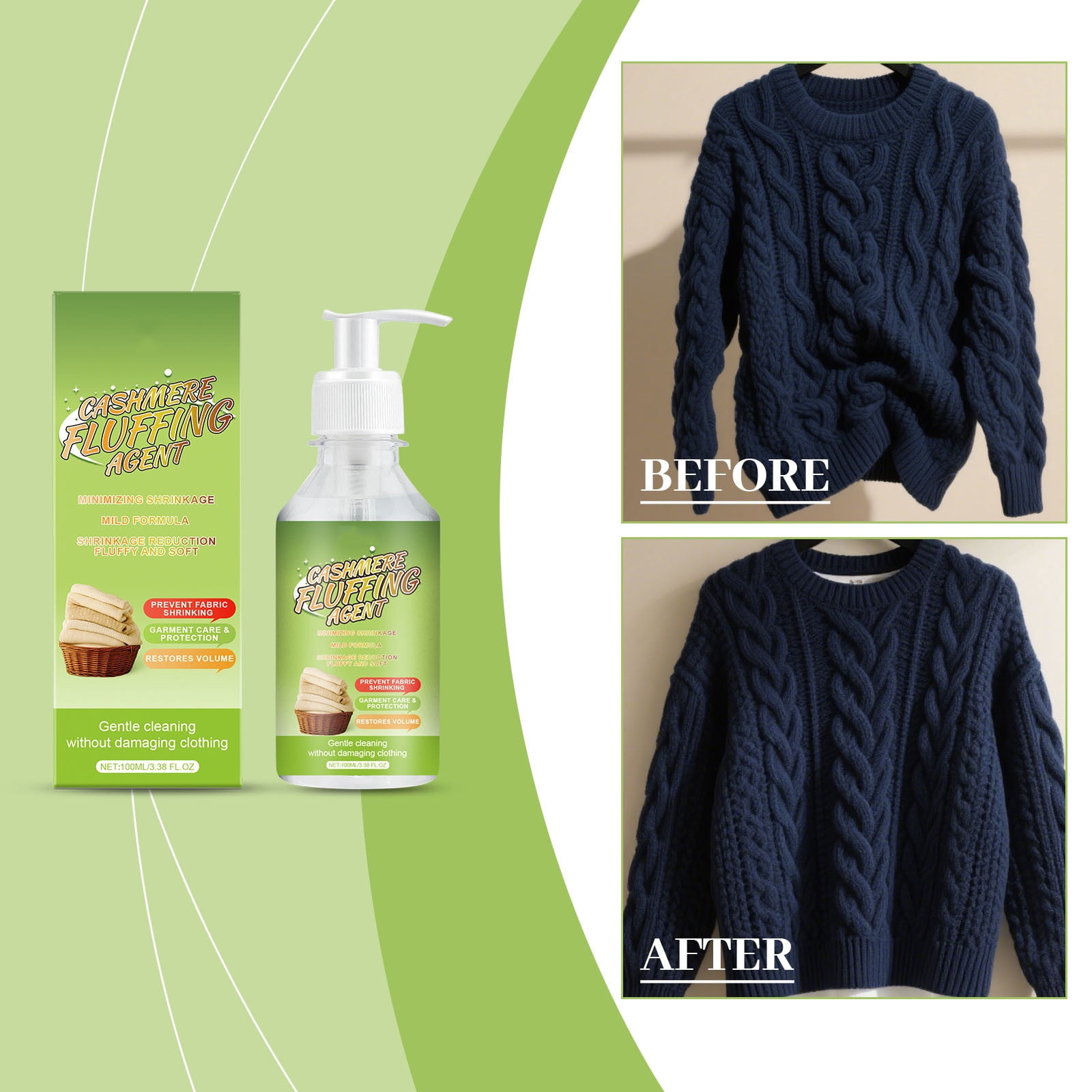 Wool Sweater Care Liquid, Shrinkage Reducing Agent for Softness and Fluffiness, Gentle Fabric Restorer with No Rinsing Required for Sweaters and Scarves, 100ml