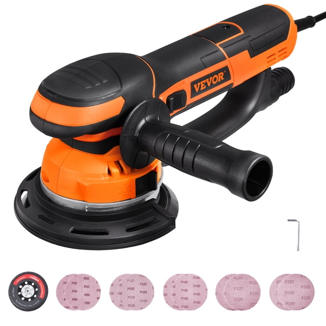 VEVOR Random Orbital Sander 6'' DA & GA Dual-Action Sander 10 PCS Sandpapers 6 Speeds