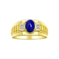 thumbnail image 1 of RYLOS Men's Rings Yellow Gold Plated Silver Rings Classic Designer Style 8X6MM Oval Gemstone & Diamond Ring Lapis Lazuli Birthstone Rings For Men Size 9, 1 of 7