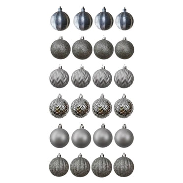 Holiday Time 24 Count Shatterproof Ornaments-Silver
