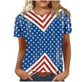 thumbnail image 2 of Hauts d'Entraînement d'Été Grande Taille pour Femmes, T-Shirts d'Été Décontractés à Col Rond à Manches Courtes, Imprimé Drapeau, Coupe Ajustée, Hauts Basiques, Tees, Blouses, T-Shirt à Col en V pour Femmes en Liquidation, 2 of 6
