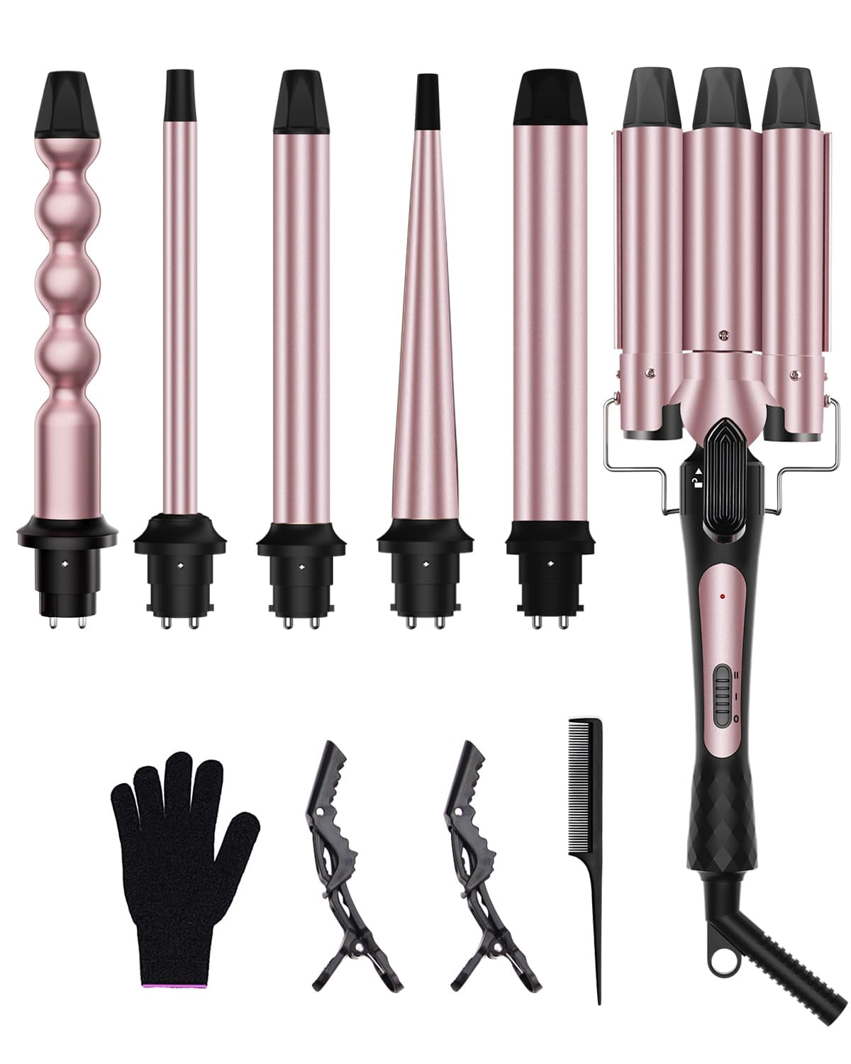 6 in 1 Curling Iron, Curling Wand Set with 3 Barrel Curling Iron and 5 Interchangeable Ceramic Curling Wand (0.35"-1.25&acirc;), Instant Heat Up 2 Temp Wand Cu