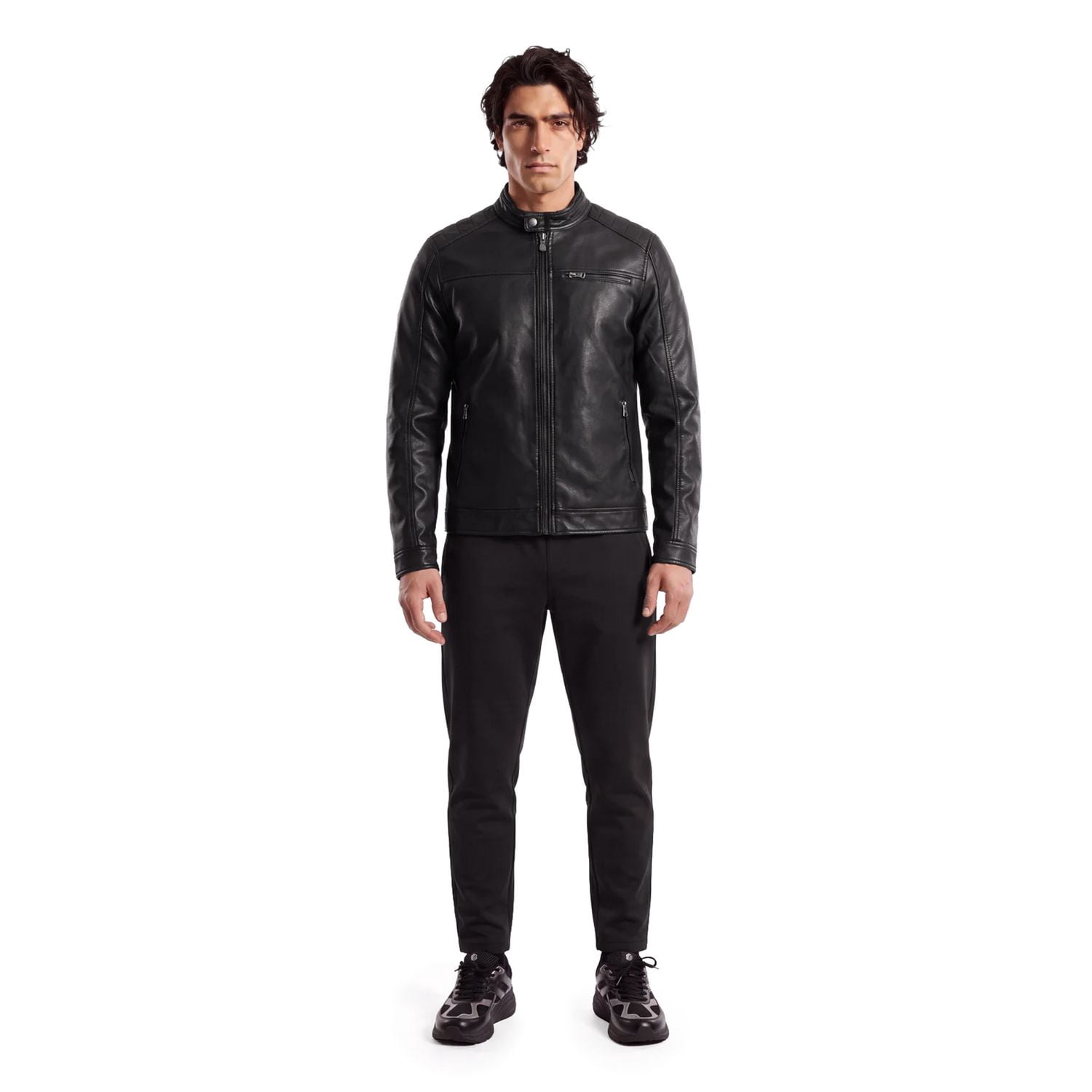 Dark Black Men's Vegan Leather Moto Jacket