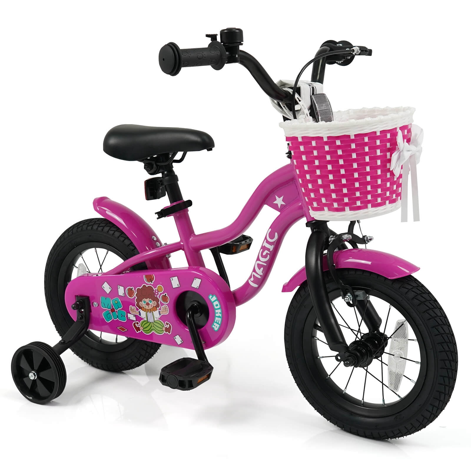 Costway 12" Kids Bike with Training Wheels, Basket, Hand & Coaster Brakes, Adjustable Seat