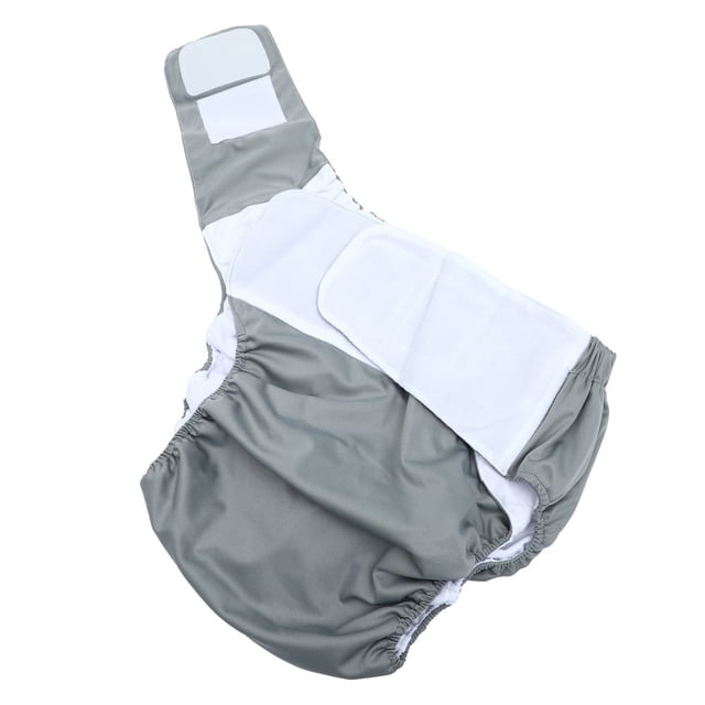 SDOTXA 1pc washable waterproof cloth diaper for adults and elderly people, shown in a grey and white design with adjustable paste straps for a customizable fit. Made of polyester, it features a waterproof and breathable outer shell to reduce leakage and elastic edges for comfort. Reusable and economical, suitable for incontinence care.