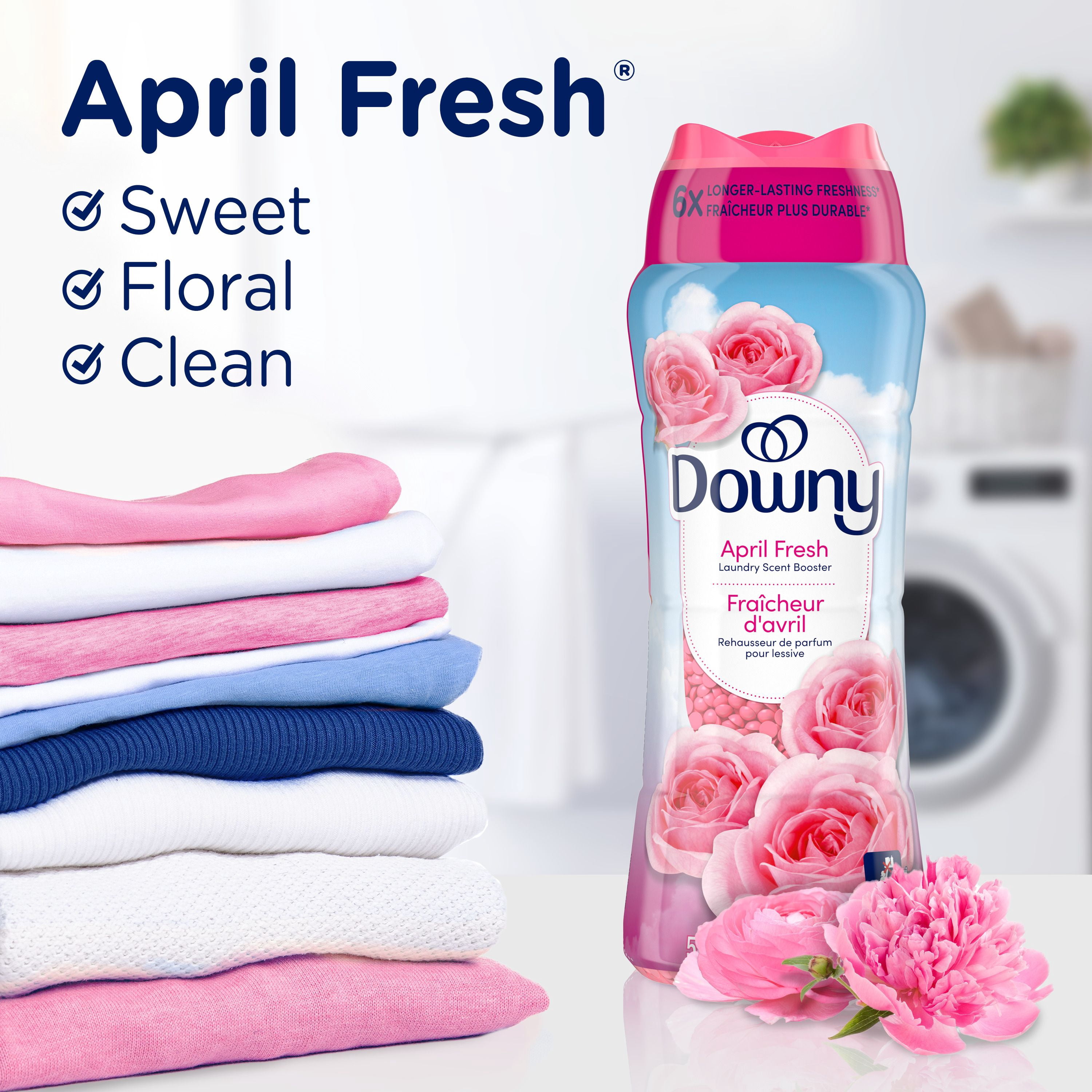 Perles rehausse-parfum pour la lessive Downy Fraîcheur d’avril, perles parfumées pour la lessive, Fraîcheur longue durée