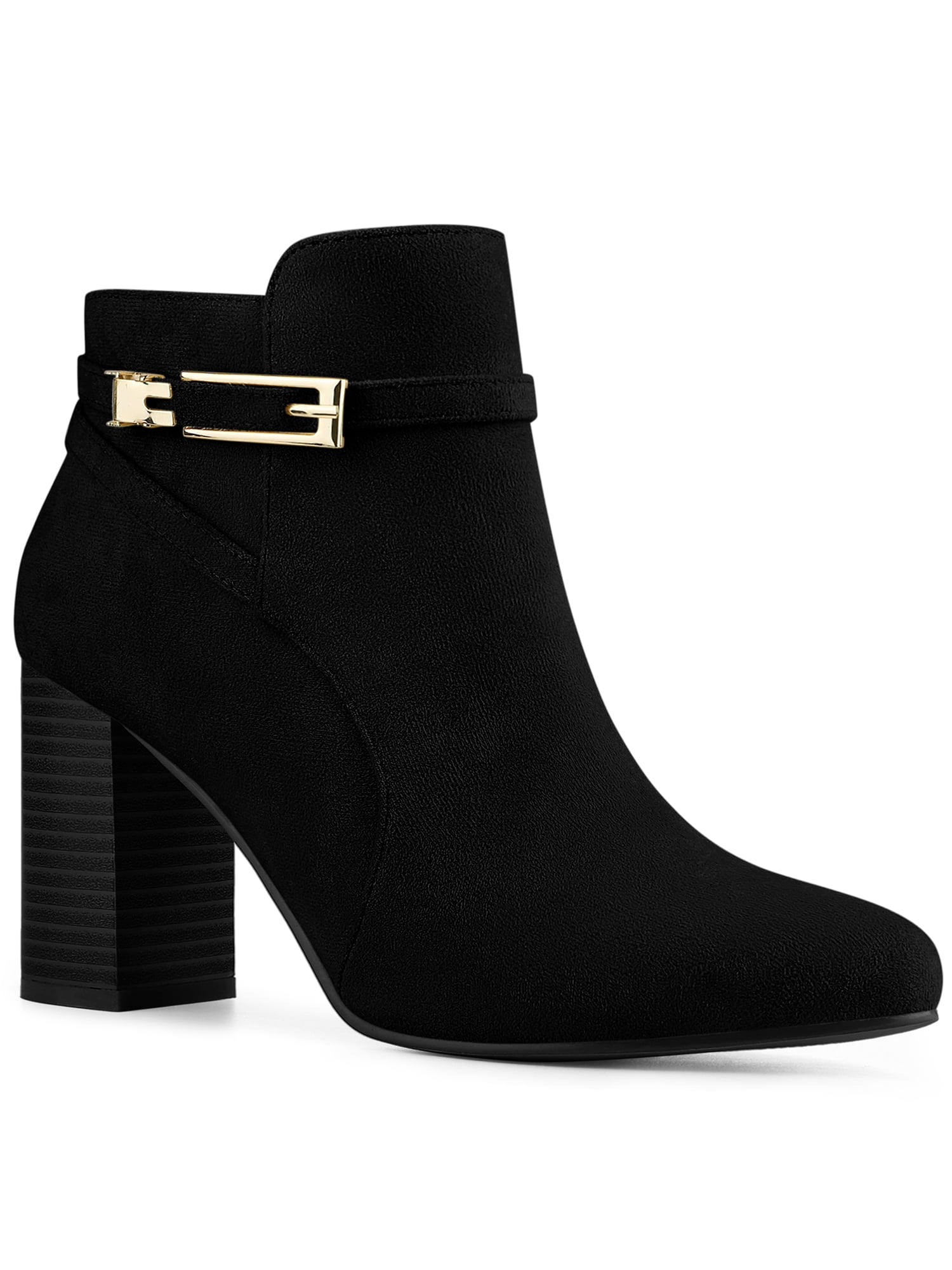 Unique Bargains Bottines à Talon Épais à Bout Rond avec Boucle pour Femme Noir US 10