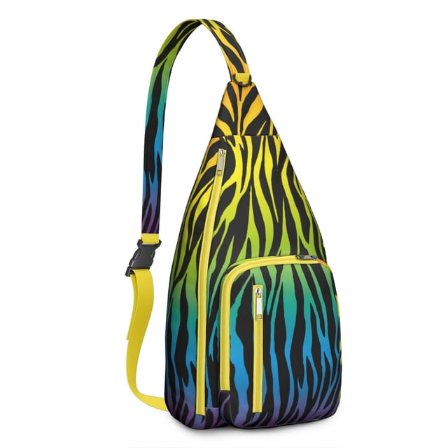 Rainbow Zebra Print Sling Bag - Colorful Abstract Zebra Stripes Crossbody Backpack for Women & Men, Modern Fashion Shoulder Bag (Cute Cartoon Zebra Pattern, Water-Resistant & Lightweight)