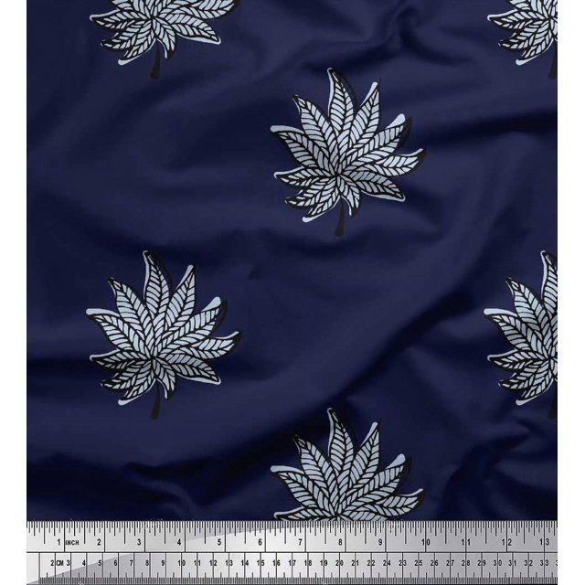 Soimoi Rayon Crepe Fabric Leaves Block Decor Fabric Printed Yard 46 Inch Wide