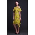thumbnail image 4 of Bimba Robe Midi à Manches Volantées pour Femmes, Tunique Évasée à Épaules Dénudées avec Imprimé d'Oiseau Jaune - X-Small, 4 of 6