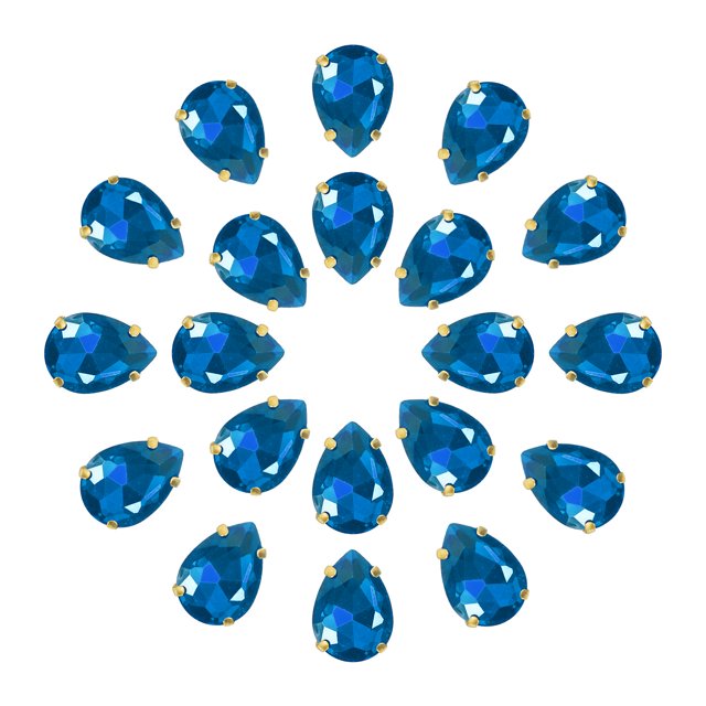 Unique Bargains 20Pack Teardrop Sew on Rhinestone - 18x13mm Glass Teardrop Crystal Rhinestones in Gold Prong Setting (Blue)