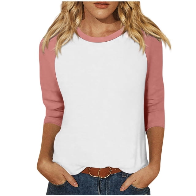 FNFYFH Liquidation Walmart + Offres de la Semaine T-Shirts de Baseball à Manches 3/4 pour Femmes 2025 Été Décontracté Col Rond Chandail Athlétique Manches Raglan Hauts Légers Blouses à Empiècements
