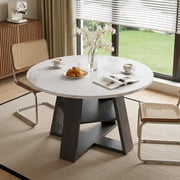 Hawsaiy 43.3" Round Dining Table for 4, Modern Wood Dining Table with Storage Shelf, Round Kitchen Dining Room Table, Small Space Breakfast Table for Apartment, White