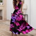 thumbnail image 2 of TJAZFJPA Robes Boho pour Femmes Femmes Été Aguichant Col en V Profond Formel Sans Manches Longue Robe Dégradé Fermeture Éclair Robes Évasées Robes Smockées pour Femmes Robe de Cocktail, 2 of 4