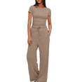 thumbnail image 1 of Birdeem Ensemble 2 Pcs Femme Mode Col Rond Uni Blouse à Manches Courtes + Pantalon Long Taille Élastique, 1 of 1