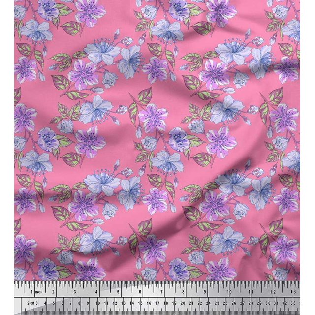Soimoi Modal Satin Fabric Leaves & Buttercup Floral Print Fabric by Yard 42 Inch Wide