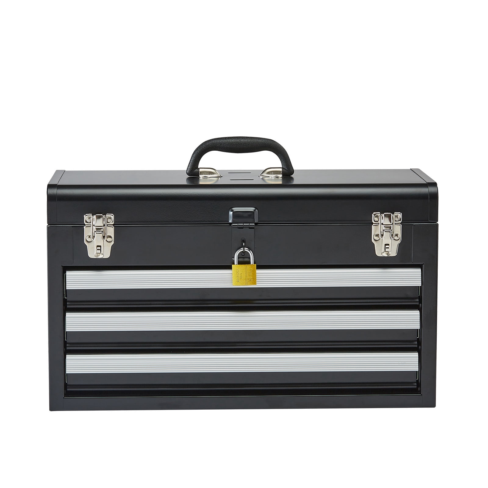 KFFKFF Metal Tool Box, 20.5-inch, Portable Metal Tool Box with 3 Drawers, Small Tool Chest with EVA Liners