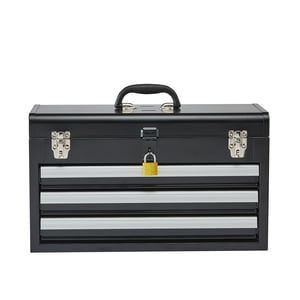 KFFKFF Metal Tool Box, 20.5-inch, Portable Metal Tool Box with 3 Drawers, Small Tool Chest with EVA Liners