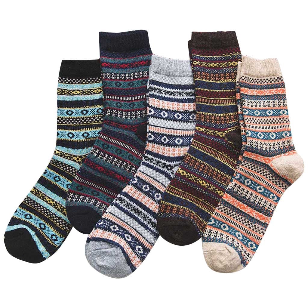 Aocisk Women's Casual Winter Wool Knit Socks 5-Pack Cozy Thermal Soft Warmth Crew Length for Everyday Comfort A One Size