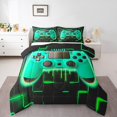 thumbnail image 1 of Green Gaming Kids Queen Comforter Set - Gamer Comforter Boys Queen Size Bedding Set, Neon Lights Abstract Geometry Design Gamer Room Decor, 1 of 5