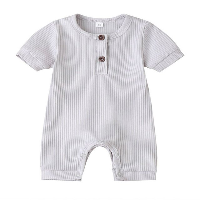 Baby Girl Boy Solid Romper Short Sleeve Jumpsuit Button Cotton Clothing