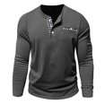 thumbnail image 3 of Ohufall Cotton T-Shirts for Mens Solid Color Plaid Front Pockets Henley Tops Breathable Plus Size Long Sleeve Tees, Size S-3XL, 3 of 6