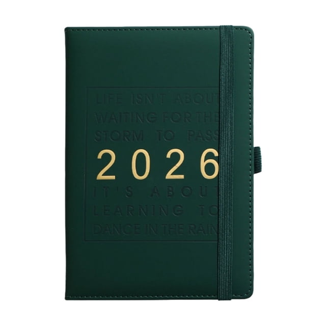 Dvruxg Daily Planner (January to December) – 365 Day Agenda Book with Hourly Schedule, Calendar Pages, Ribbon Bookmark & Elastic Pen Loop – Soft Leather 12-Month Organizer