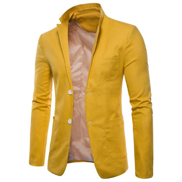 TIMIFIS Yellow Men's Blazer Jacket Casual Solid Single Rows Two Button Suit Jacket Fashion Formal Lapel Slim Wedding Blazer